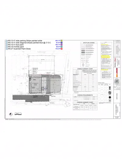 Marked-up AutoZone site plan with painting takeoff quantity references